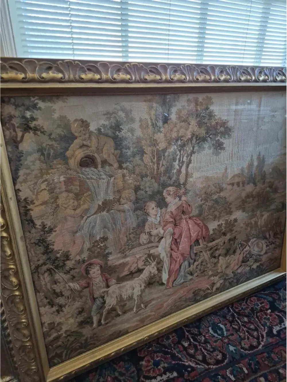 Vintage French Aubusson Jaquar Tapestry Wallhanging 42.5
